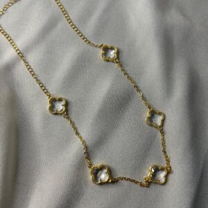 Colar Estação Trevos de Cristal Folheado a Ouro